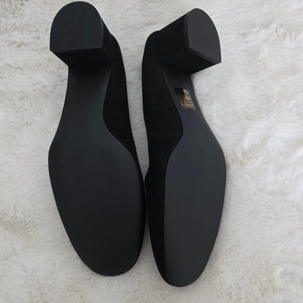 Everlane The Day Block Heel 8.5 Black Suede Leather Round Toe Pump Comfort New - Picture 11 of 12